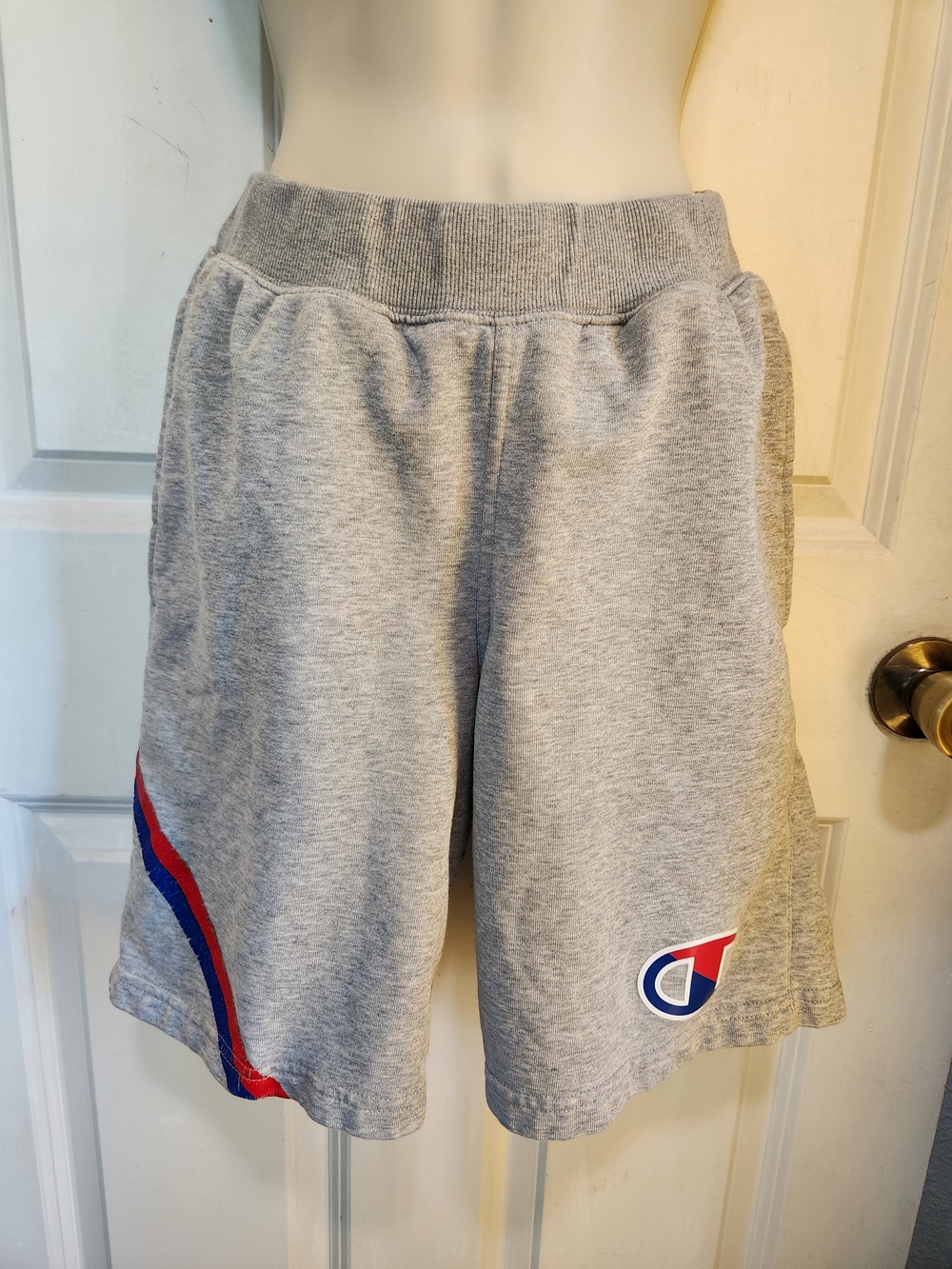 Champion Gray Athletic Sweatshorts with Red & Blue Stripe